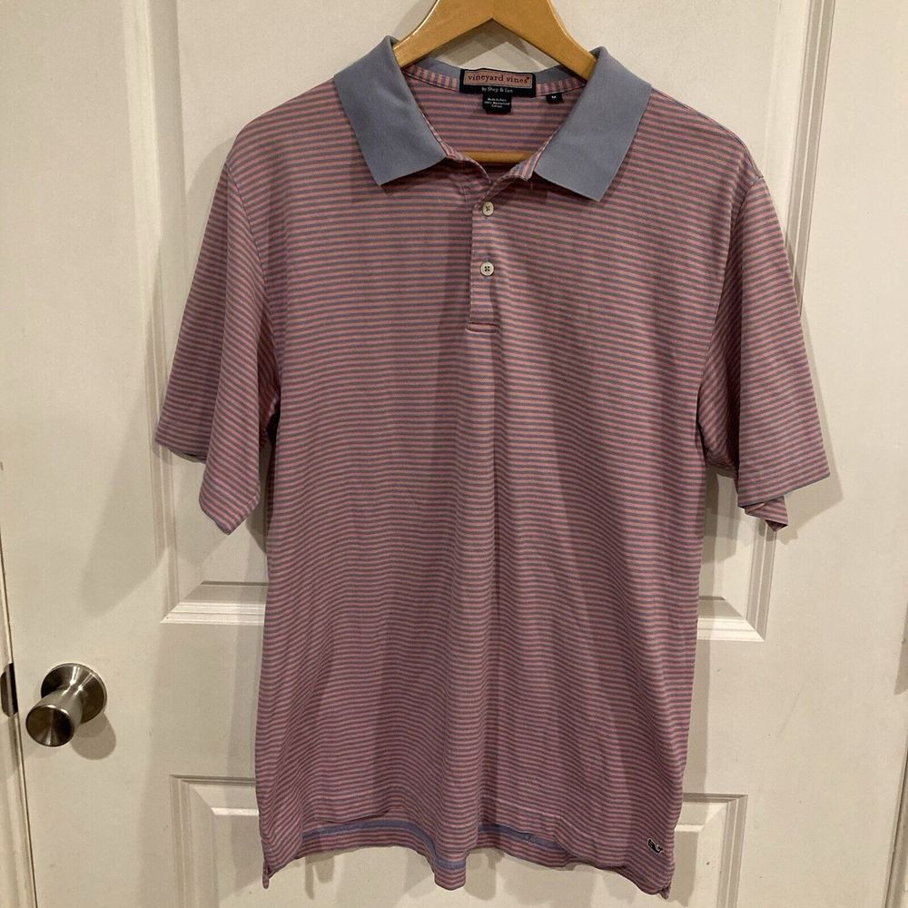 Vineyard‎ Vines Polo Shirt Mens Medium Whale Logo 100% Cotton Contrast Collar